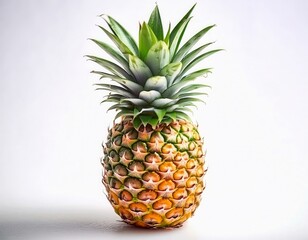 Fototapeta premium A Single Ripe Pineapple Isolated on a White Background Tropical Fruit Summer Food Healthy Eating