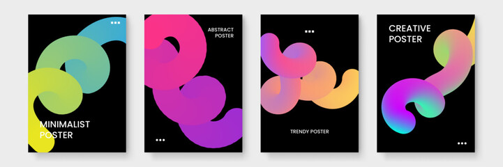 Four poster designs with colorful abstract shapes. Suitable for marketing materials, art prints, social media posts, and promotional campaigns.