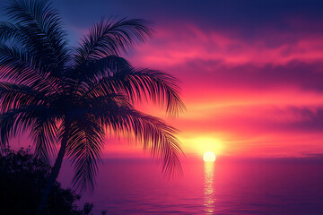 Obraz premium delicate_palm_leaves_dawn_silhouette,