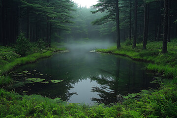 Obraz premium misty_forest_pond,