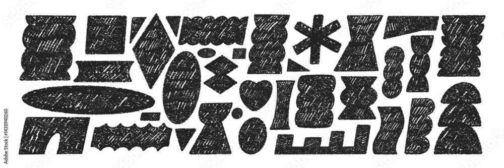 Poster set of various funky elements with abstract geometric shapes. rectangle, circle, oval and heart with