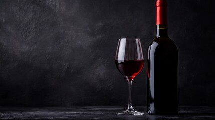 Luxury wine bottle and glass on a dark background