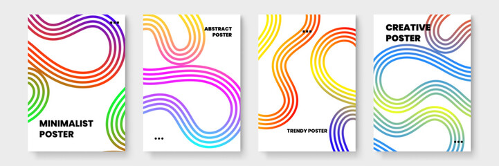 Four posters feature vibrant abstract shapes suitable for modern interior decor, graphic design projects, or artistic wall displays.