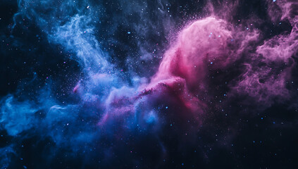 Fototapeta premium Colorful powder explosion on a black background, with a colorful paint dust splash in the air. 