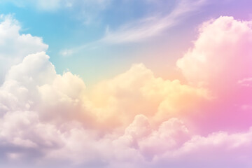 Obraz premium Colorful pastel sky with soft clouds, a background banner, and a gradient.