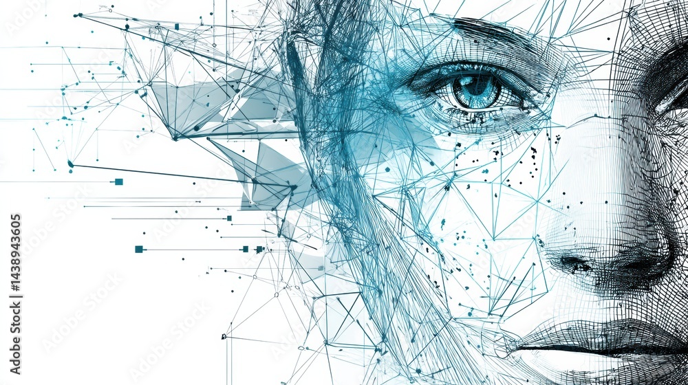 Aufkleber real time abstract facial recognition mesh scan showcasing digital technology and innovative design