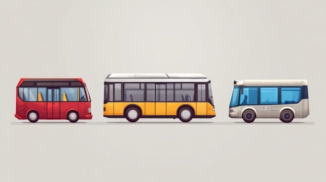 Three Different Types of Buses: A Colorful Illustration