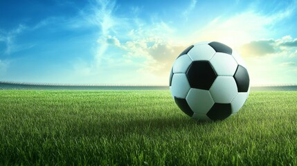 Vibrant blue sky meets lush green soccer field, a perfect day for match soccer