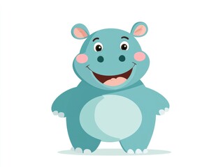 Naklejka premium Cute light-blue hippo standing, smiling