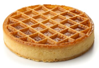 Single Round Golden Waffle: Classic Breakfast Food, Sweet Treat, and Delicious Dessert