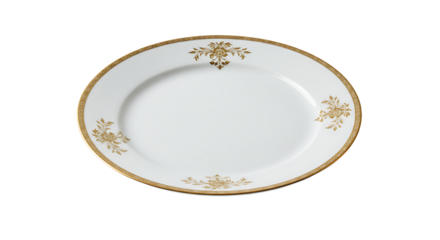 Elegant white porcelain platter accentuated with ornate gilded floral embellishments