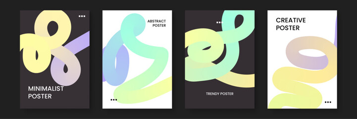 Four posters featuring abstract colorful designs suitable for modern interior decor, digital marketing materials, website backgrounds, and social media posts.