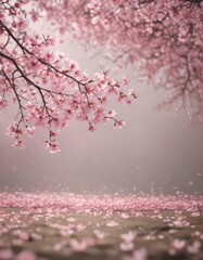 Fototapeta premium Delicate pink sakura petals drift on a soft-focus spring backdrop , nature, dreamy, background