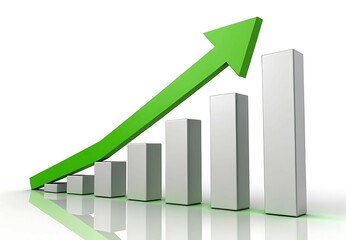 Increasing Bar Graph with Upward Green Arrow: Business Growth, Success, and Positive Trend Illustration for Stock Footage and Images
