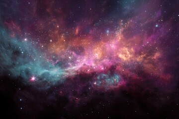 Naklejka premium Vibrant Cosmic Nebula with Sparkling Stars and Colorful Dust