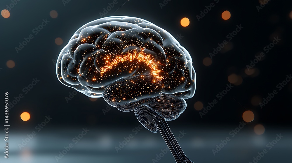 Poster 3d brain with glowing neural pathways