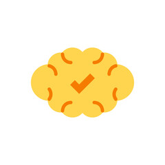 Illustrative Icon Depicting Mental Health Concept with a Yellow Brain and Checkmark Symbolizing Positive Wellbeing and Emotional Clarity