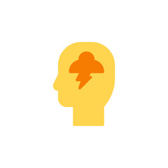 Yellow Silhouette of a Human Head with Cloud and Lightning Bolt Icon Symbolizing Mental Health Challenges and Emotional Turmoil