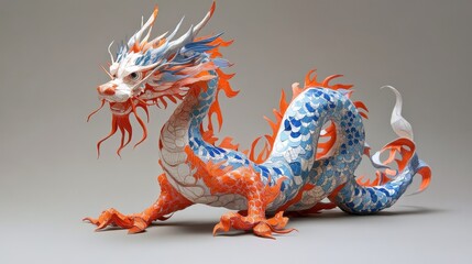 Majestic Orange   Blue Chinese Dragon Sculpture