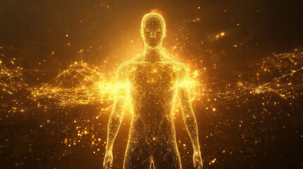 Fototapeta premium Golden Human Energy Network Connection Abstract