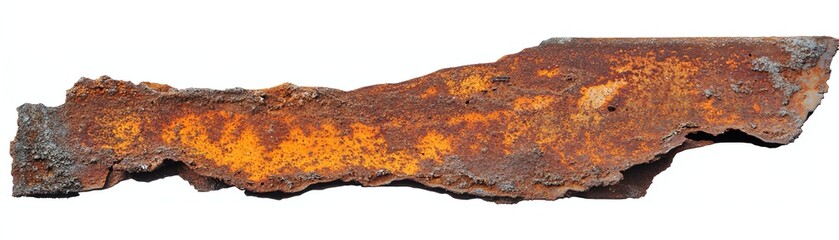Naklejka premium Rusty metal piece with orange and brown tones on a white isolated background.
