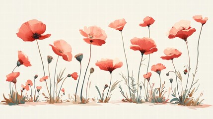Elegant Watercolor Poppies Floral Art Print