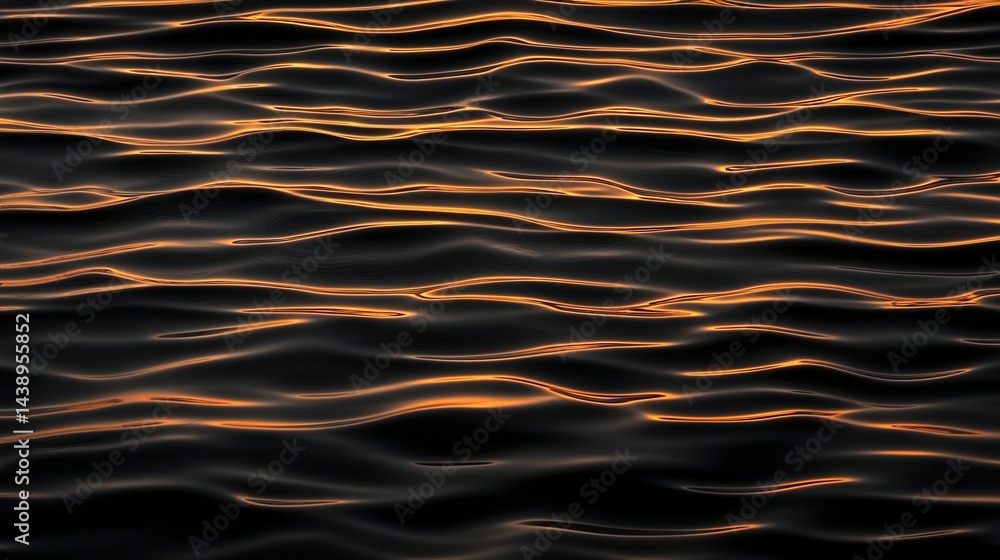 Poster a mesmerizing display of rippling water reflecting warm golden hues against a dark backdrop, creatin