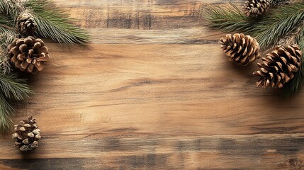 Pine cones and branches on rustic wooden surface, perfect for holiday decor ideas.