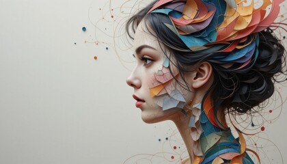 Naklejka premium A woman's face in profile with colorful geometric shapes.