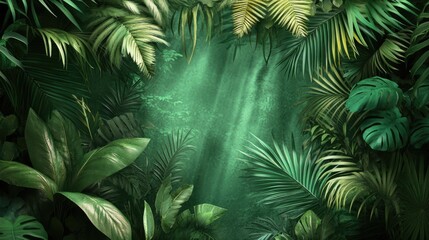 Lush tropical foliage surrounds a vibrant green center.