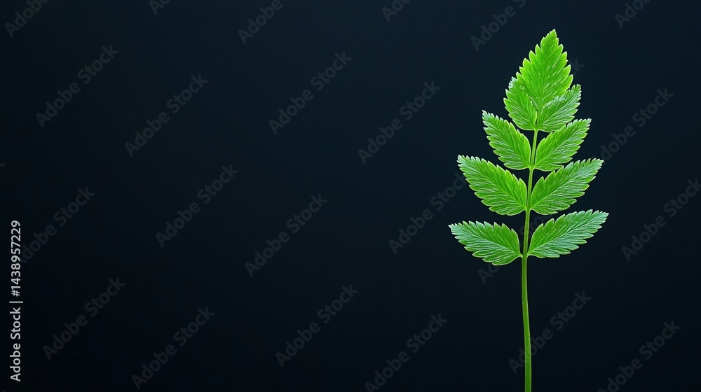 Poster a single green leaf with multiple leaflets stands out against a dark background, emphasizing its vib
