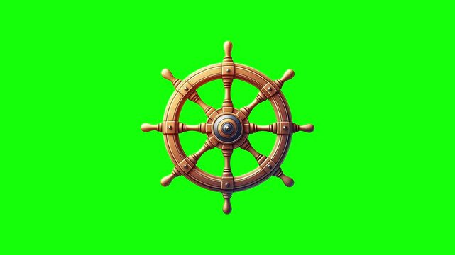Ship wheel green screen animation motion graphic in 4K high resolution.