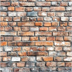 Obraz premium Close-up of weathered vintage brick wall with various shades of red and gray bricks.