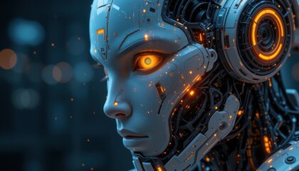 A futuristic humanoid head and torso.