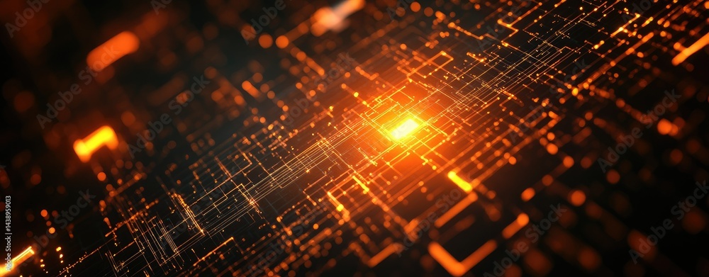 Poster a vibrant. glowing cube at the center of a futuristic digital landscape. surrounded by intricate. da
