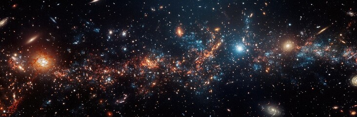 Obraz premium A breathtaking view of a distant galaxy cluster. showcasing vibrant celestial bodies and interstellar phenomena. with a backdrop of stars illuminating the vast cosmos