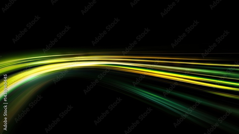 Poster abstract flowing shapes in vibrant green and gold hues create a dynamic visual experience. suggestin