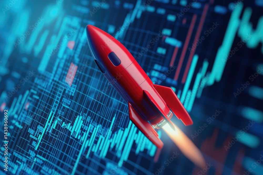 Poster a vibrant rocket launching into the sky. symbolizing growth and innovation. set against a backdrop o