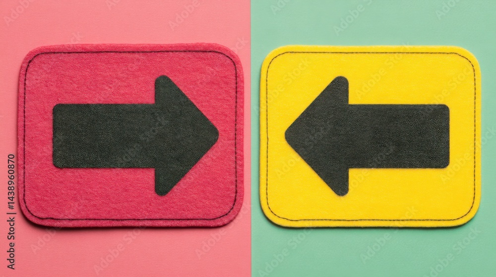 Poster two felt coasters one with a black arrow and the other with a red arrow indicating moving average cr