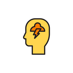 Icon Representing Mental Health with a Concept of Stress and Anxiety Depicted as a Brain with Storm Cloud and Lightning in Profile Silhouette