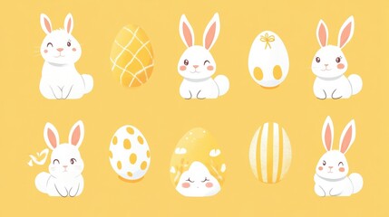 Obraz premium Cute Easter Bunnies Eggs Illustration