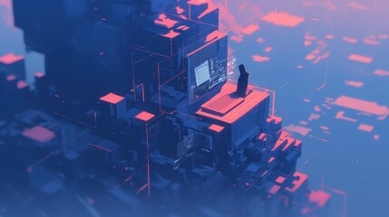 Obraz premium Digital Cityscape Lone Figure.