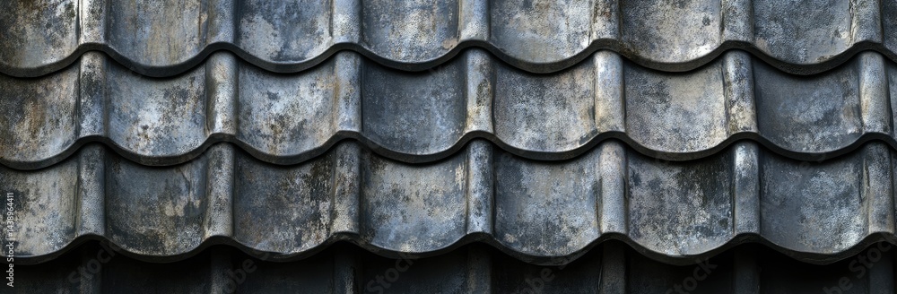 Poster close-up view of a textured slate roof showcasing various shades of gray. with intricate details of 