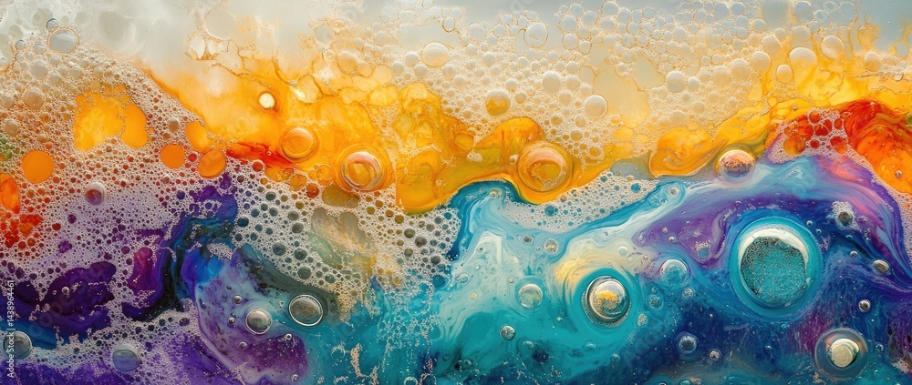 Poster vibrant abstract background featuring colorful bubbles and water droplets. creating a lively atmosph