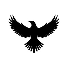 Silhouette of a bird with outstretched wings, viewed from the front