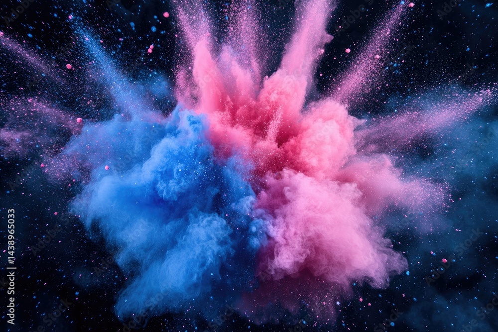 Aufkleber vibrant explosion of blue and pink powder against a dark background. creating a dynamic and colorful