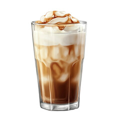  Iced coffee caramel macchiato isolated on transparent background