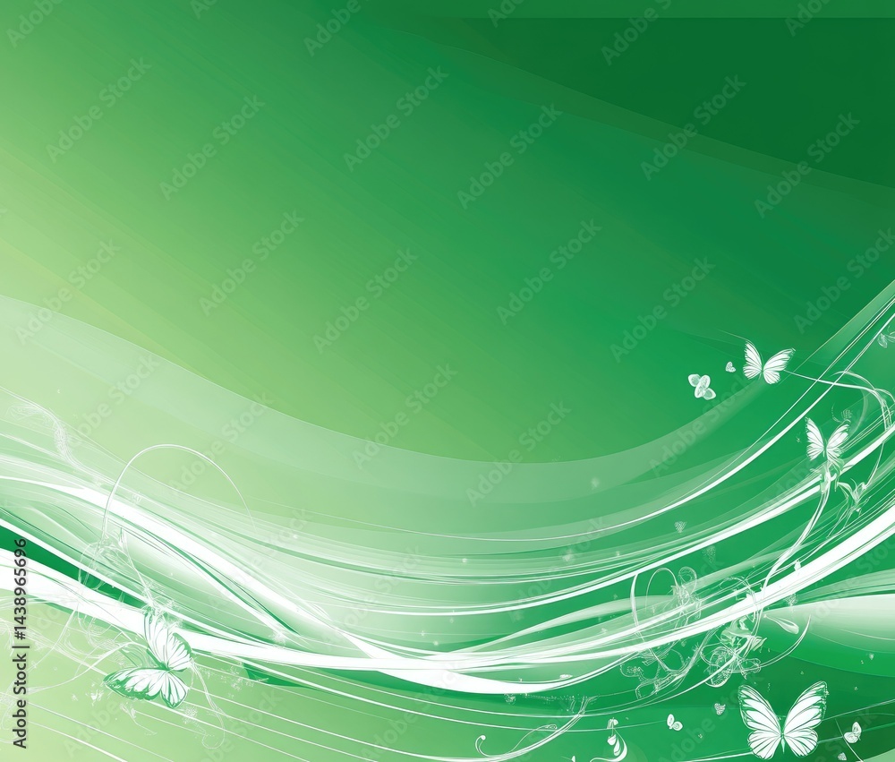 Aufkleber a serene abstract background featuring flowing green and white waves with a delicate butterfly. crea