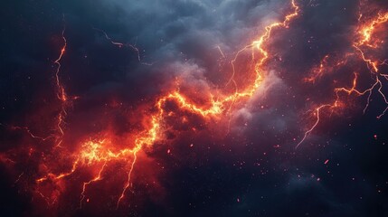 Fototapeta premium A dramatic volcanic eruption showcasing molten lava flowing through rocky crevices. surrounded by billowing smoke and ash clouds. creating a mesmerizing and fiery landscape