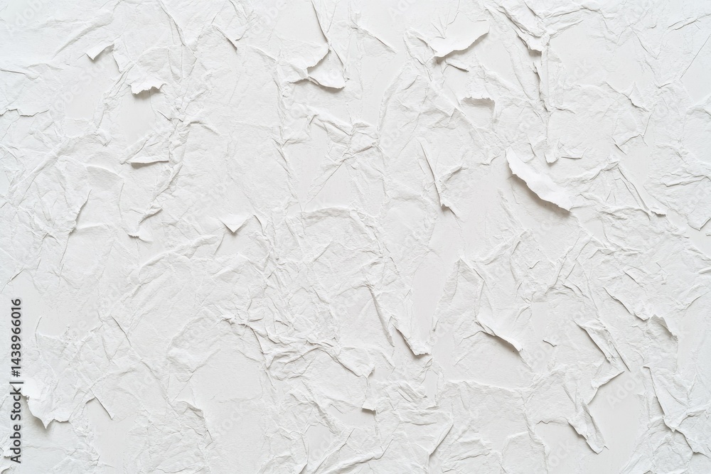 Poster a close-up view of a crumpled white paper texture. showcasing intricate creases and folds. ideal for